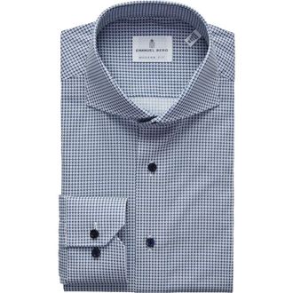 Emanuel Berg Geometric Poplin Modern Fit Stretch Dress Shirt in Medium Blue at Nordstrom Rack, Size 46