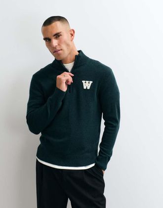 Wood Wood Double A By Wood Wood maglione half zip Tay in lana dagnello 100% verde scuro