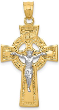 Diamond2Deal 14k Two-tone Gold INRI Celtic Crucifix Pendant