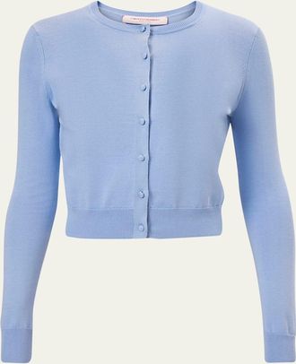 Carolina Herrera Silk-Cotton Crewneck Cardigan