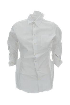 Junya Watanabe White Asymmetric Applied Panels Cotton Shirt