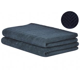 Beliani Beliani - Conjunto De 2 Toallas De Algod&oacute;n Azul Oscuro Chevron Textura Suave Ba&ntilde;o Mitiaro
