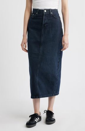 Topshop Denim Midi Skirt in Navy at Nordstrom, Size 2 Us