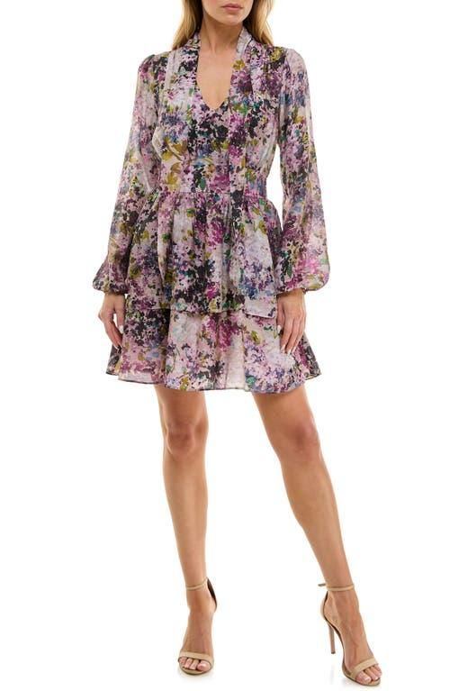 Socialite Long Sleeve Tiered Minidress in Lavender Floral at