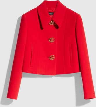 Gucci Cr&ecirc;pe Wool Jacket With Double G Button, Red