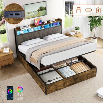 Matteo 4ft6 Double Bed Frame - Hydraulic Storage, RGB LED Headboard, Charging in Black
