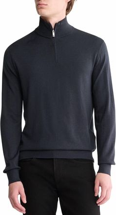 Calvin Klein Fine Merino Wool Blend Quarter Zip Sweater In Vulcan