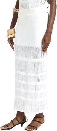 Liviana Conti Fringe Knit Skirt - Dames - Maxi Rokken - Wit - S - Rokken
