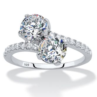 Palm Beach Jewelry 2.74 TCW CZ Sterling Silver 2-Stone Bypass Ring