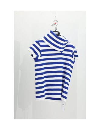 Celine Womens High-Neck Top White-Royal Blue Cotton Tops White/royal
