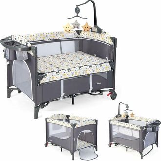 Costway Costway - 5 En 1 Cuna De Viaje Para Beb&eacute; Con Colch&oacute;n, Parque Infantil Para Beb&eacute;s Con Cambiador De Pa&ntilde;ales, Caja De M&uacute;sica Y Juguetes Colgantes, Cuna B