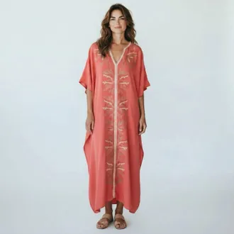 Skemo Long Kaftan Maxi Dress In Coral Reef