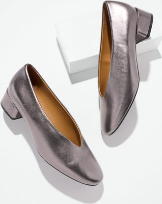 Talbots Winona Metallic Nappa Block Heel Pumps - Gunmetal - 10 1/2 M Talbots