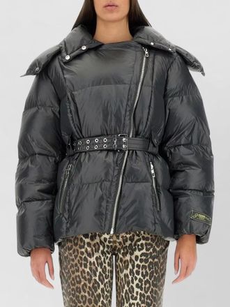 Ganni nylon jacket belted waist high collar
