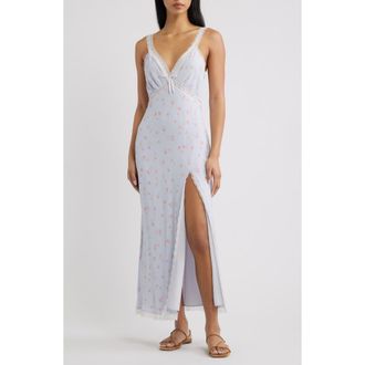 LoveShackFancy Beverly Lace Detail Slipdress in Periwinkle Moon at Nordstrom, Size Xx-Small