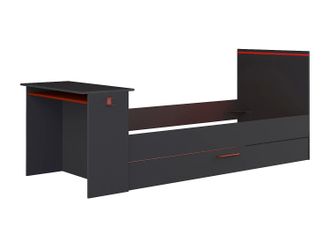 Emob Cameretta Con Letto Singolo Estraibile E Scrivania Incorporata Colore Antracite E Rosso Reversibile