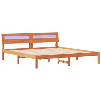 Berkfield Home with LED Strip Lights with Headboard Brown 200 x 200 cm Solid wood