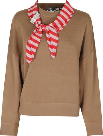 Essentiel Camel Club Scarf Detail Wool-Blend Pullover Sweater