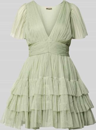 Lace & Beads Cocktailkleid mit tiefem V-Ausschnitt in Hellgruen, Gr&ouml;&szlig;e XXS