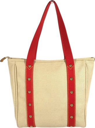 Louis Vuitton Antigua Beige Red Color Canvas Shoulder Bag Tote Bag (Pre-Owned)