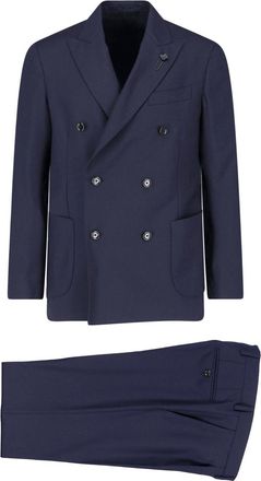 Lardini Navy Blue Double-Breasted Virgin Wool Suit
