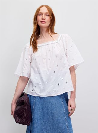 Contemporaine Womens Flared broderie anglaise blouse