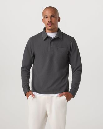 Vuori Clothing Long Sleeve Waffle Polo | Dark Pewter | Medium