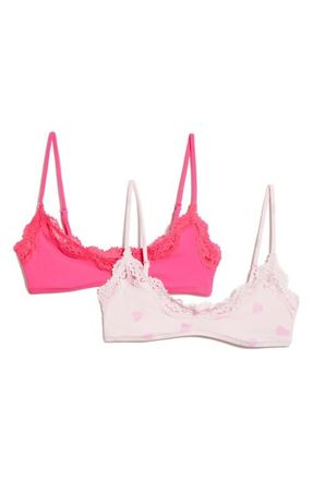 SKIMS Fits Everybody Assorted 2-Pack Lace Bralettes in Flamingo And Heart Breaker at Nordstrom, Size X-Large