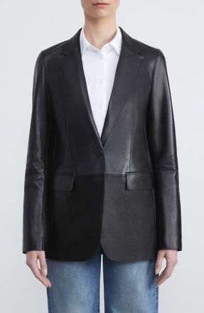 Lafayette 148 New York Lambskin Leather Blazer in Black at Nordstrom, Size Medium
