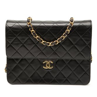 Chanel Pre-owned Womens Small Cc Quilted Lambskin Single Flap - Black Leather - One Size