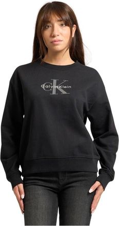 Calvin Klein Zwart Monogram Sweatshirt Geribbelde Zoom - Dames - Sweatshirts - Zwart - S - Katoen - Hoodies & sweatvesten