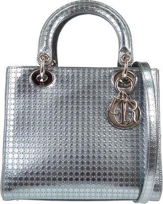 Dior Lady Dior Micro Cannage Metallic Calfskin Metallic Leather Handbag (Pre-Owned)