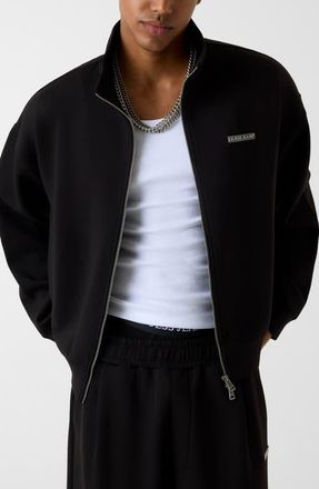 Guess Mock Neck Crop Scuba Knit Jacket in Black at Nordstrom, Size Medium