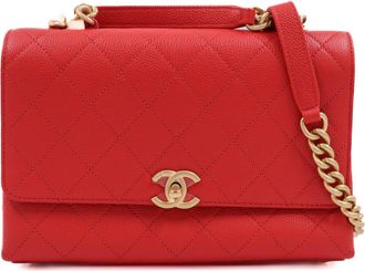 Chanel Red Grained Calfskin Small Stitched Flap Bag