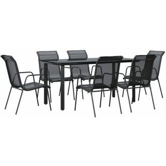 vidaXL Juego De Comedor Para Jard&iacute;n 7 Piezas Acero Y Textilene Negro Vidaxl