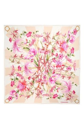 Ferragamo Gaia Floral Silk Square Scarf in Light Ballet/ivory at Nordstrom