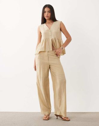 Vero Moda Pantaloni a fondo ampio beige testurizzati a quadri in coordinato-Neutro