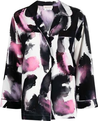 Alexander McQueen abstract-print silk shirt - women - Silk - 40 - White