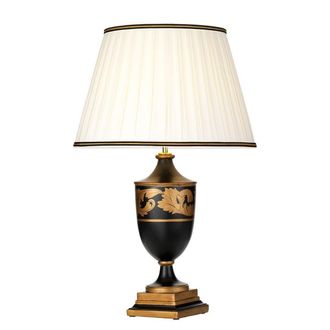 Netlighting Narbonne 1 Light Table Lamp Black Wood Urn With Tall Empire Cotton Shade