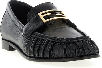 Fendi Womens Black Lamb Leather Slip-On Loafers