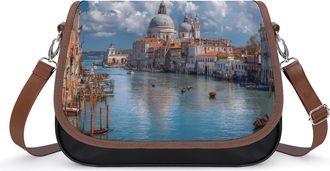 Generic Venice Gran Canal Basilica Santa Maria Italy Crossbody Bags for Women Leather Tote Bag Travel Purse Shoulder Bag for Work Shopping