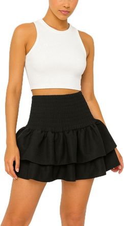 Generic Ladies RARA Mini Skirt - Layered Frill Puffball with Elastic Waist - Tartan Check Skater Style (UK, Alpha, One Size, Regular, Regular, 8-14, Black)