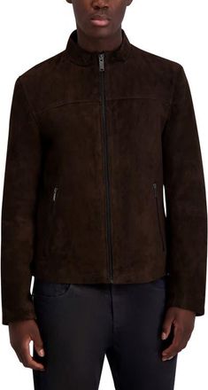 Karl Lagerfeld Suede Zip Jacket in Brown at Nordstrom, Size Xx-Large