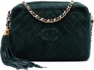Chanel Pre-owned Quilted Suede Crossbody Bag - Dames - Vintage Schoudertas - Groen - ONE Size - Leer - Vintage