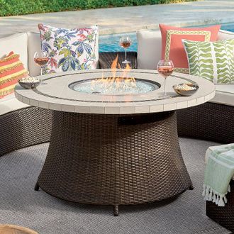 Frontgate Outdoor Fire Pit Table - Pasadena Stone Top Fire Table in Bronze Wicker - Outdoor Furniture - Frontgate