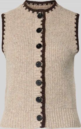 Stefanel Strickweste mit Rundhalsausschnitt und Kontrastkante in Beige, Größe M