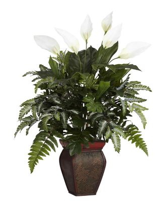 Nearly Natural Mixed Greens With Spathiphyllum & Decorative Vase Silk Plant