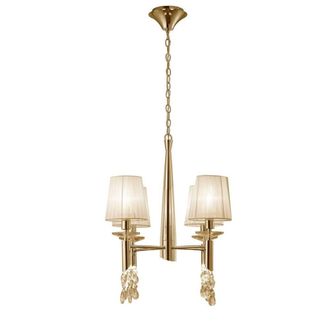 Netlighting Tiffany Pendant 4+4 Light E14+G9 French Gold Cream Shades & Crystal