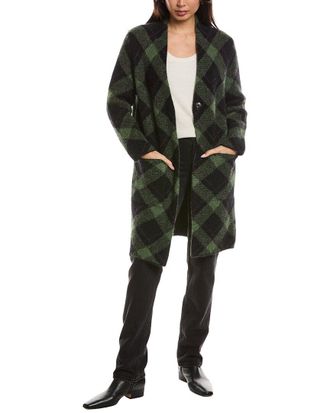 Fort&eacute; Cashmere Bias Plaid Alpaca-Blend Cardigan