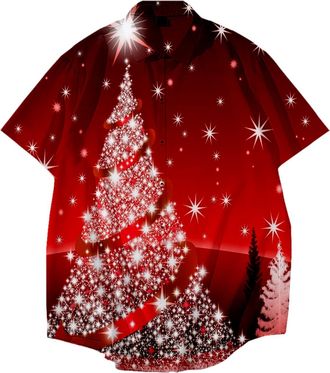 Generic Mens Casual Printed Short Sleeve Shirt Christmas Fashion Shirt Men Lilac, red, 8XL